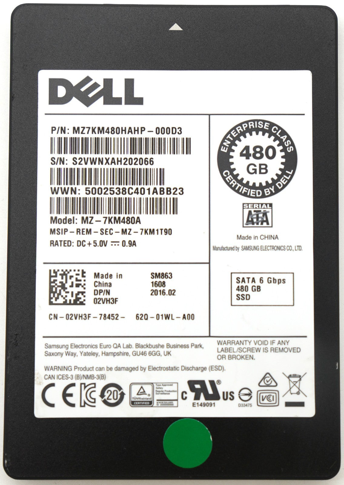 Dell Samsung SM863 480GB SSD 2,5" SATA III 6Gb/s Enterprise MZ-7KM480A
