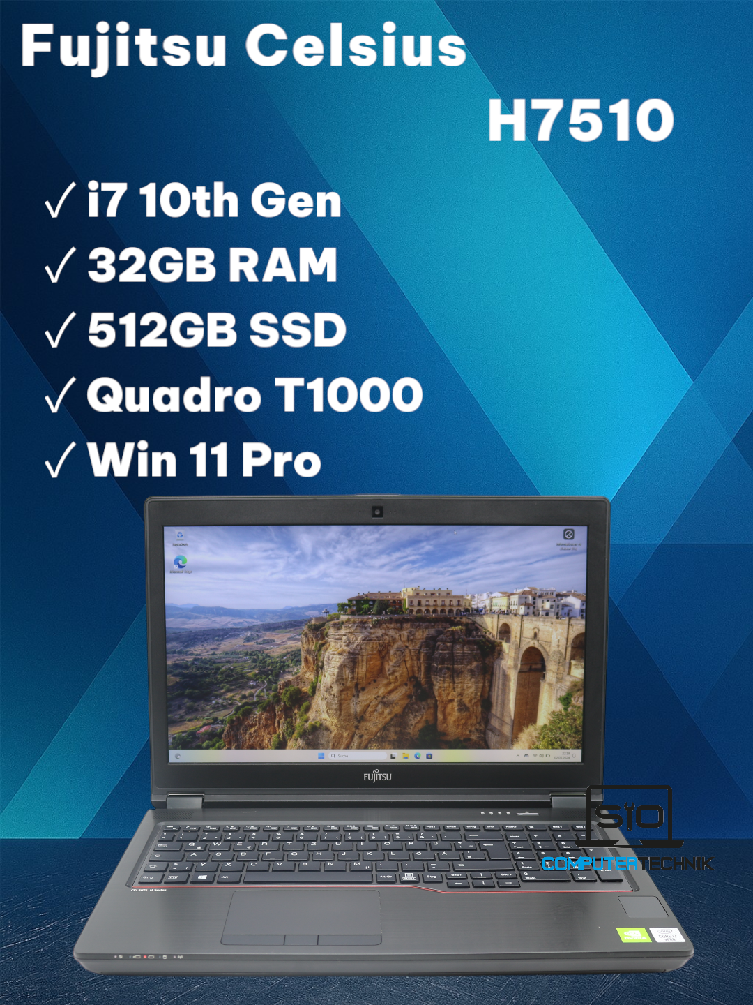Fujitsu Celsius H7510, i7-10850H, 32GB RAM, 512GB SSD  Quadro T1000, Win11 #F3