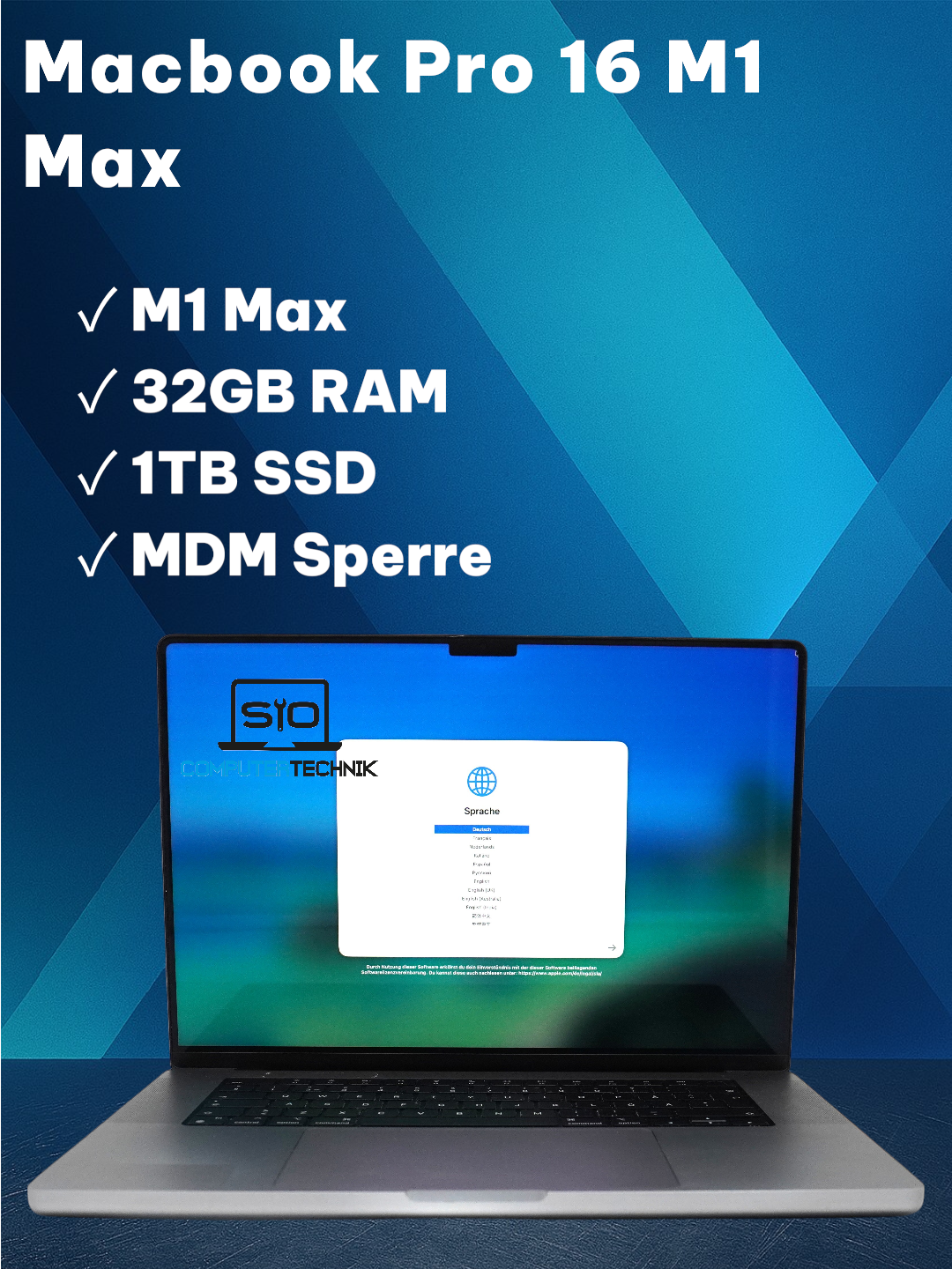 Apple MacBook Pro 16" M1 Max 32GB RAM 1TB SSD QWERTY MDM Sperre #450