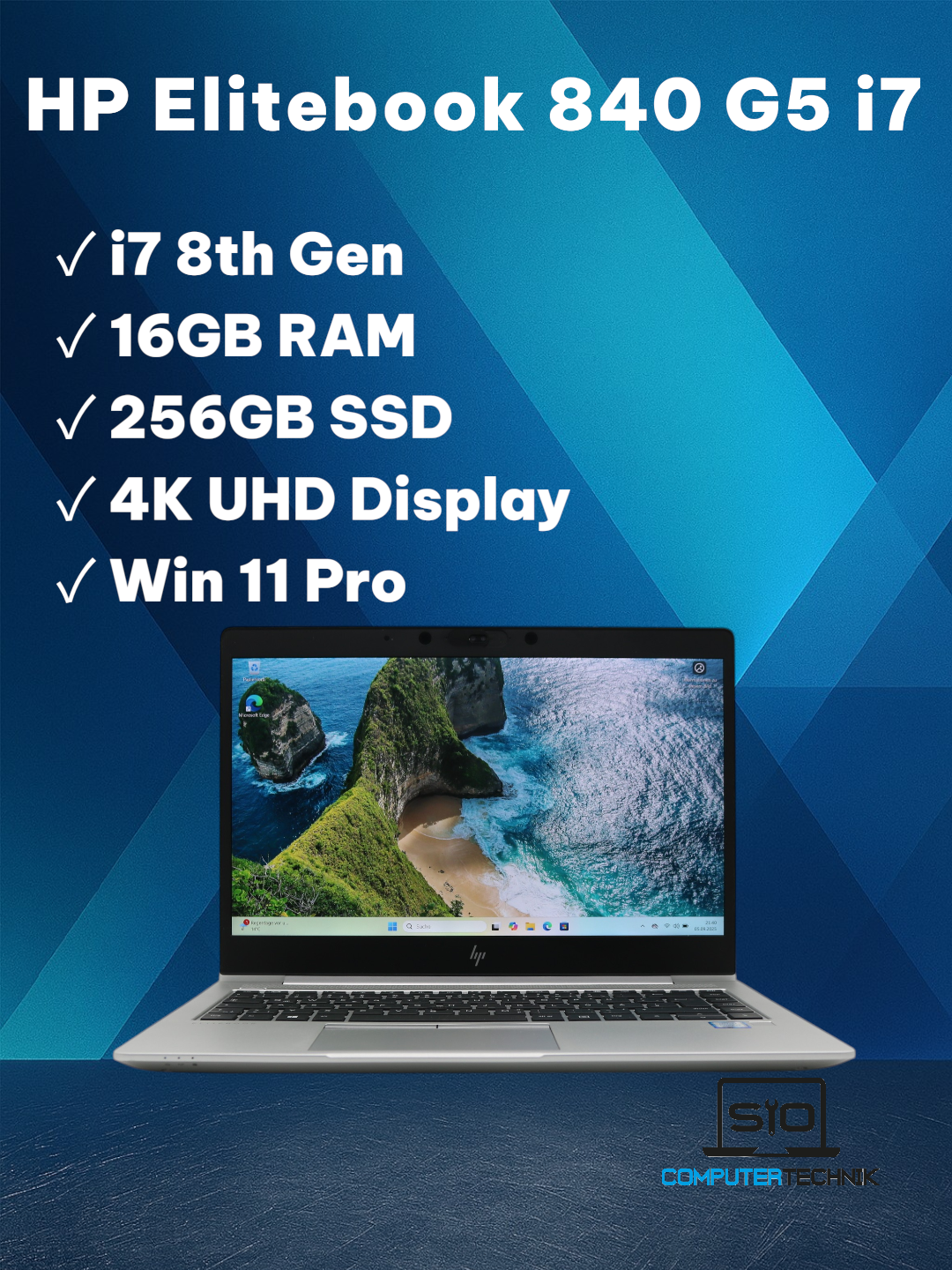 HP Elitebook 840 G5 i7-8550U 16GB RAM 256GB SSD 14" 4K Display Win11 Pro
