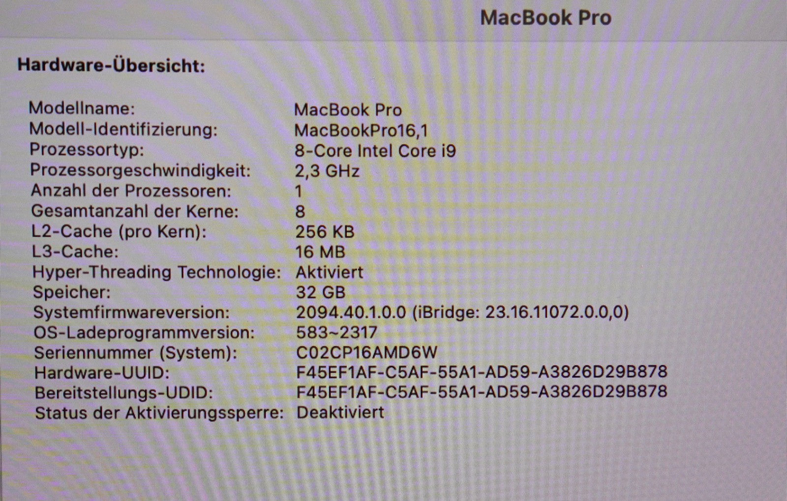 MacBook Pro 2019 16" i9-9th Gen. 32GB RAM 1TB SSD AMD Radeon 5500M GPU #M328