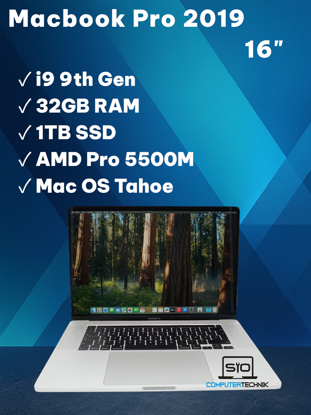 MacBook Pro 2019 16" i9-9th Gen 32GB RAM 1TB SSD AMD Radeon 5500M GPU QWERTZ #K1
