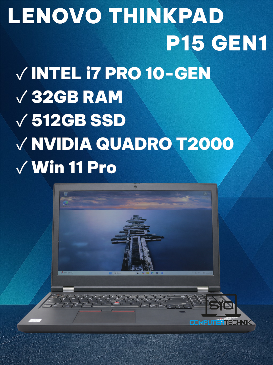 Lenovo ThinkPad P15 Gen 1 – i7-10850H 32GB RAM 512GB SSD NVMe 15,6″ NVIDIA T2000