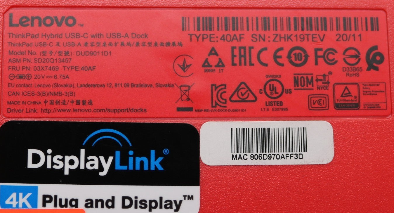 Lenovo ThinkPad Hybrid USB-C mit USB-A Dock – Type 40AF | inkl. Netzteil & Kabel