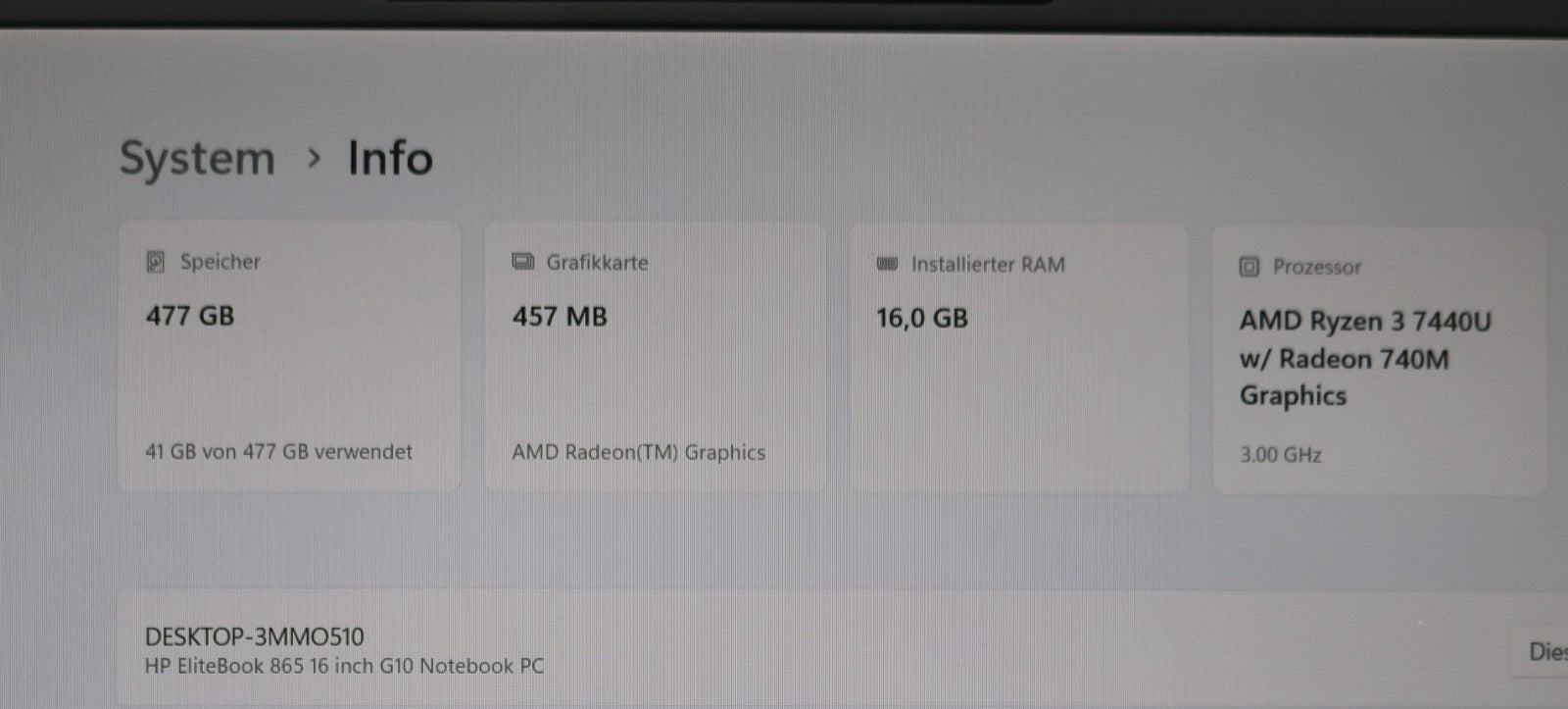 HP Elitebook 865 G10 AMD Ryzen 3 PRO 7440U 16GB RAM 512GB SSD 16 FullHD Win11