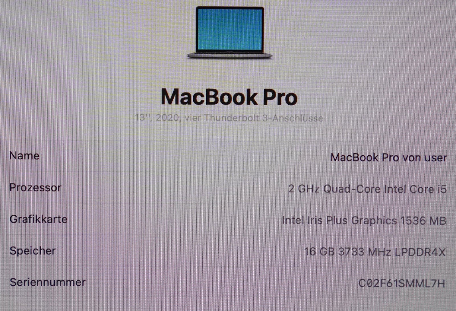 MacBook Pro 2020 13,3" Retina i5-10th Gen. 16GB RAM 512GB SSD Intel Iris+ #265