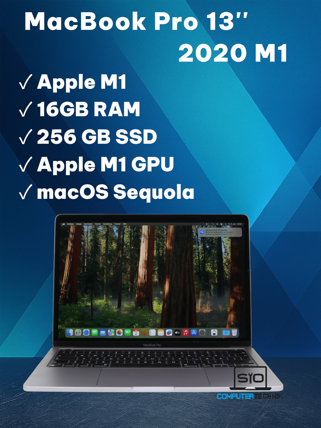 MacBook Pro M1 (2020) 13,3 Zoll Retina 2560x1600 M1 Chip 16GB RAM 256GB SSD #M1
