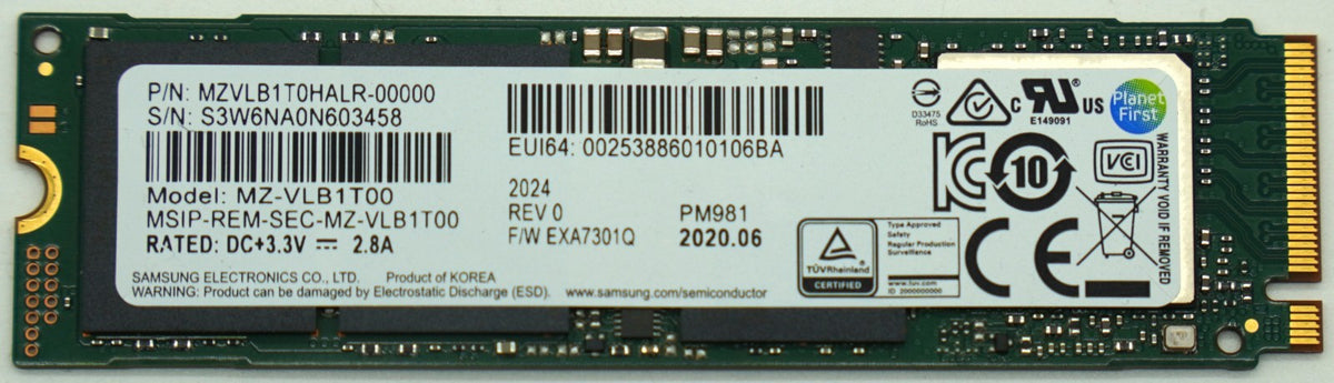 Samsung PM981 1TB NVMe SSD M.2 2280 PCIe 3.0 x4 MZVLB1T0HALR Laptop SSD 90%+