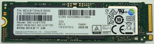 Samsung PM981 1TB NVMe SSD M.2 2280 PCIe 3.0 x4 MZVLB1T0HALR Laptop SSD 90%+