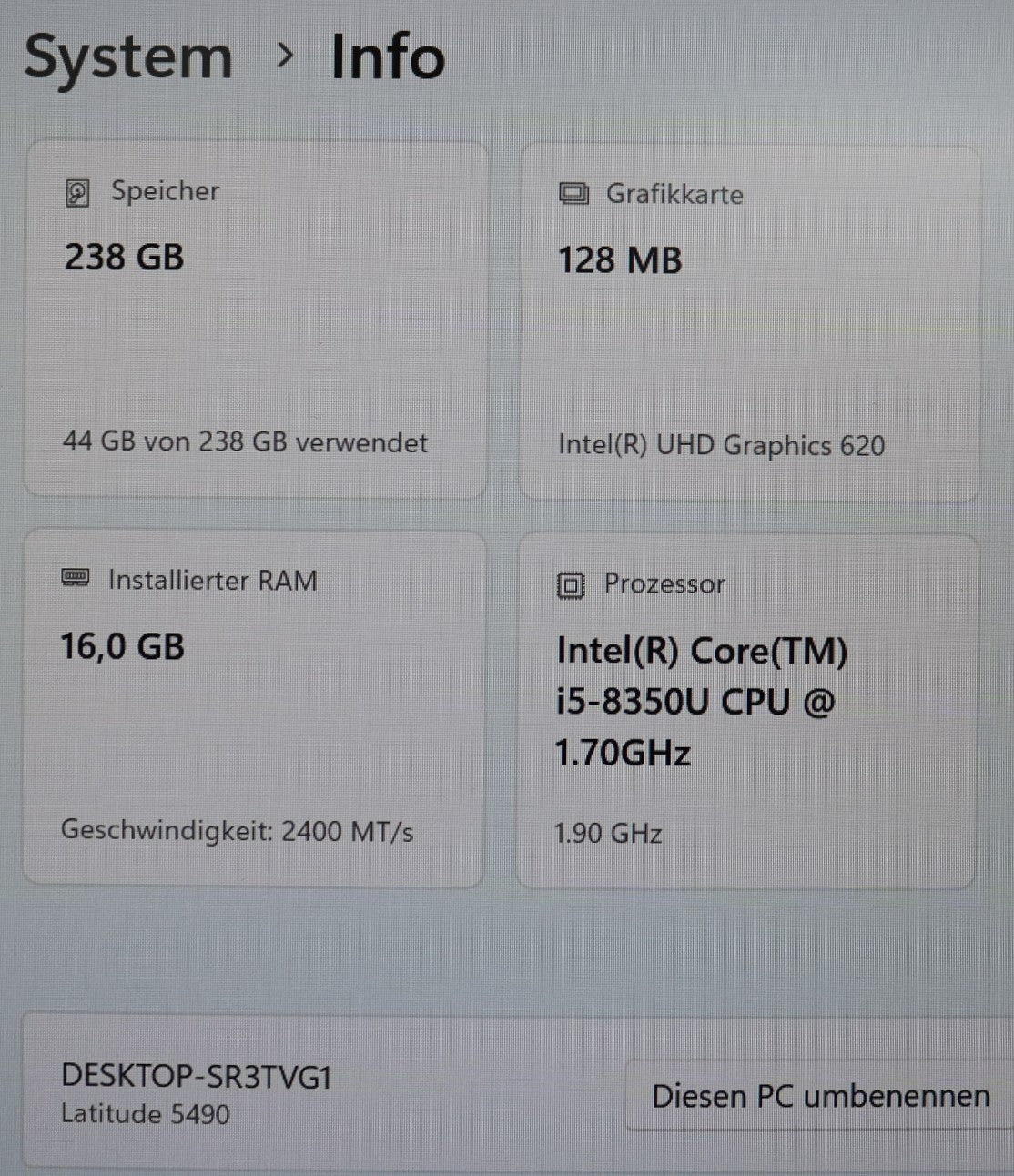 Dell Latitude 5490 i5-8350u 16GB RAM 256GB SSD 14 FullHD IPS Backlight LTE