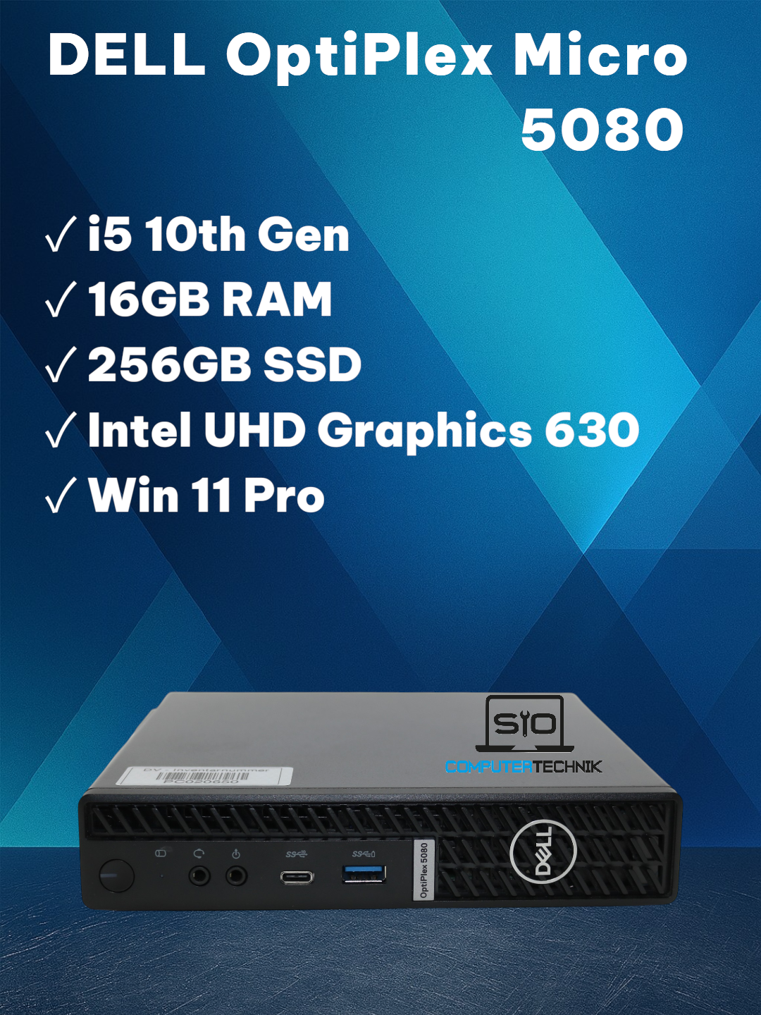 Dell OptiPlex 5080 Micro i5-10500T 16GB RAM 256GB SSD UHD Graphics 630 Win11 Pro