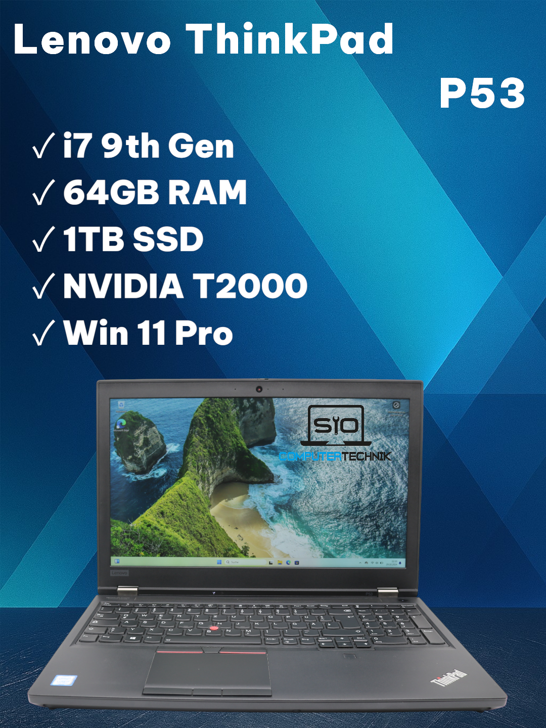 Lenovo ThinkPad P53 i7-9750H 6 Kerne 64GB RAM 1TB SSD 15,6 FullHD T2000