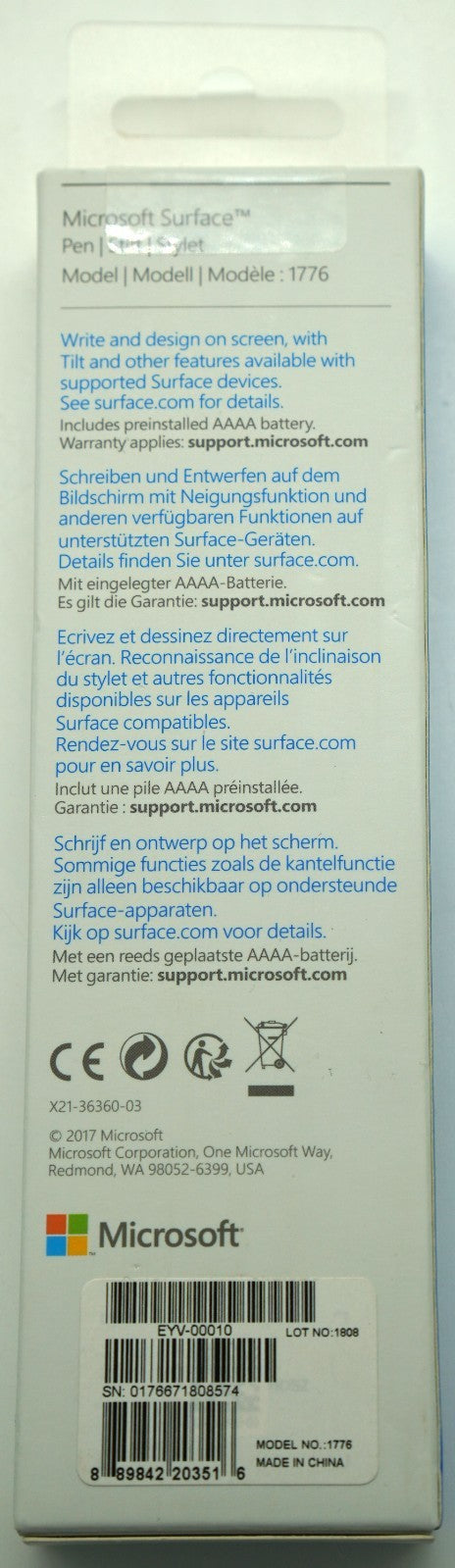 Microsoft Surface Original Stift Pen Model 1776 Silber Bluetooth Neu