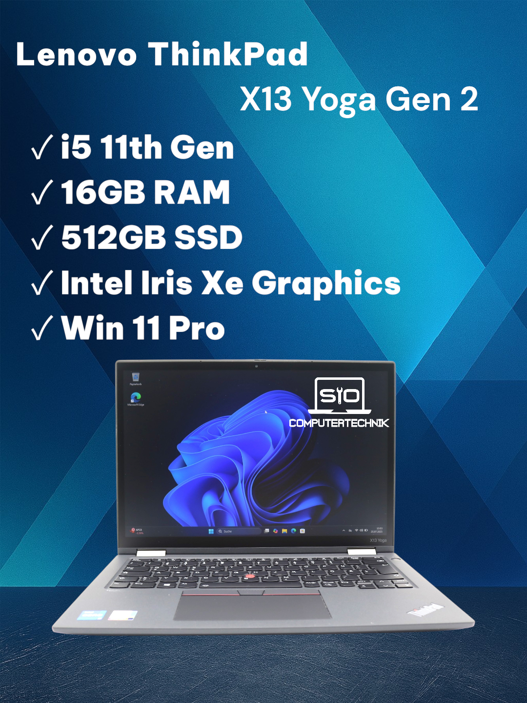Lenovo ThinkPad X13 Yoga Gen 2 i5-1145G7 16GB RAM 512GB SSD 13,3" FHD Touch #KP