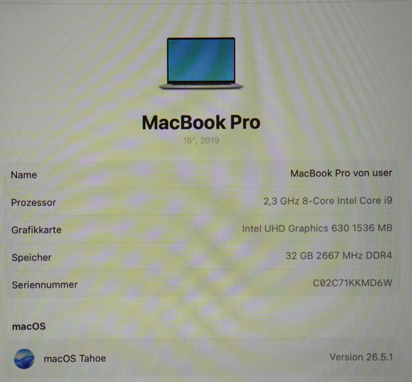 MacBook Pro 16" 2019 Intel Core i9 32GB RAM 1TB SSD Intel UHD 630 OS Tahoe #350