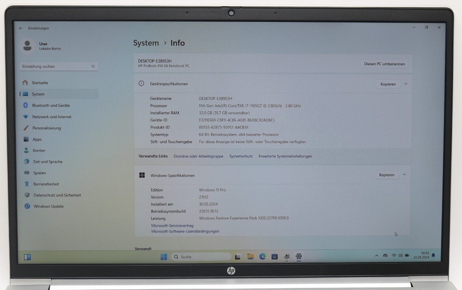 HP Probook 450 G8 i7-1165G7 32GB RAM 512GB SSD WIFI 6 15,6" FullHD SEHR GUT