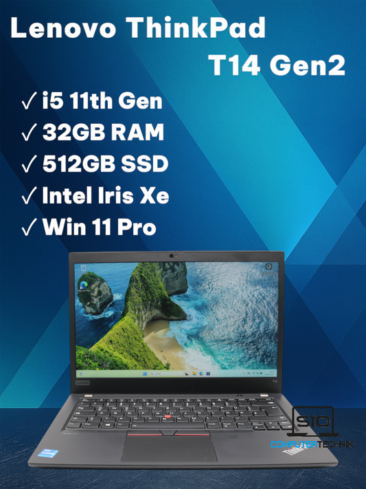Lenovo Thinkpad T14 Gen2 i5-1145G7 32GB RAM NEUE 512GB SSD 14" FullHD Win11 #T3
