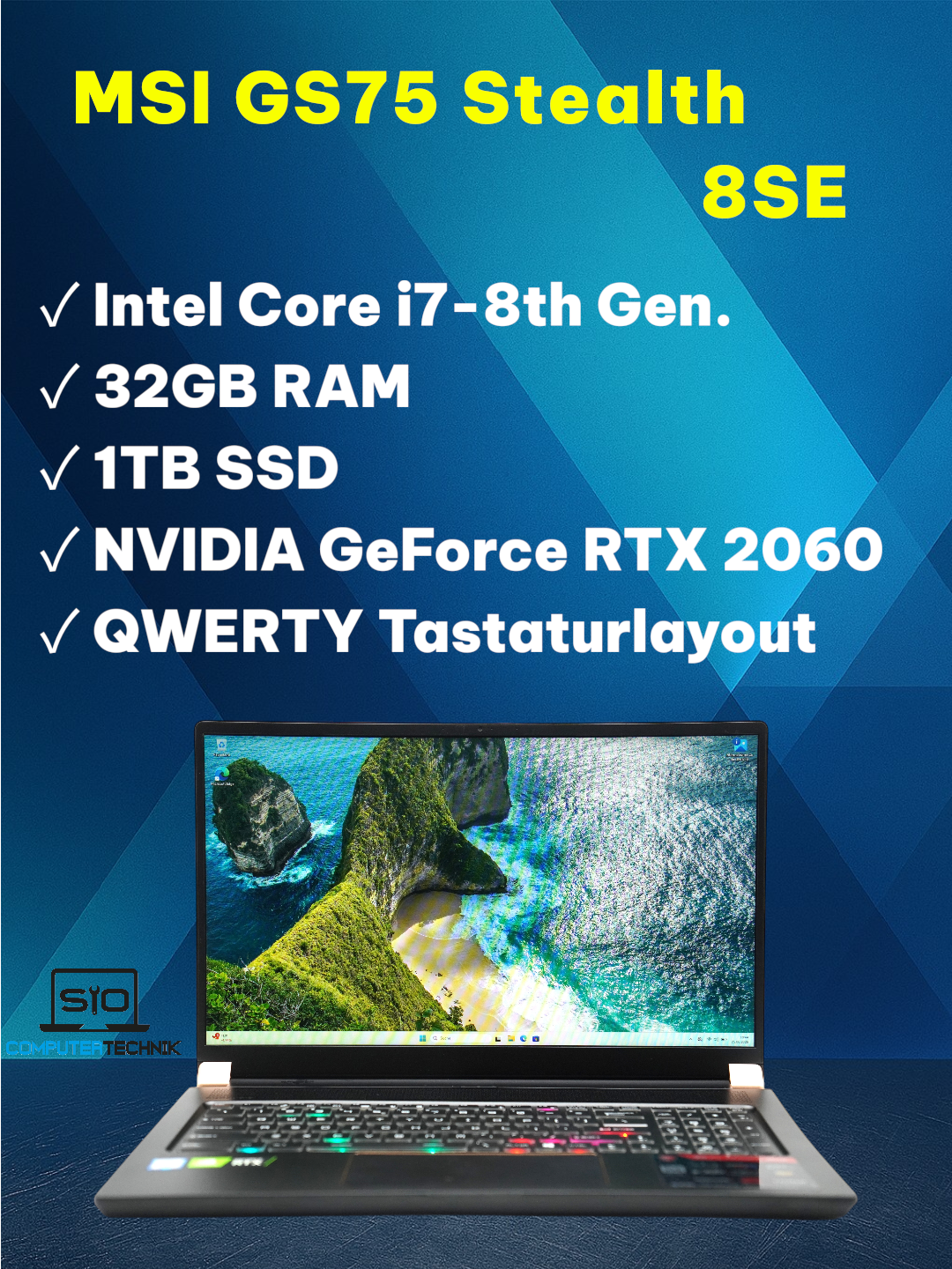 MSI Gaming GS75 Stealth 8SE i7-8th 32GB RAM 1TB SSD GeForce RTX 2060 QWERTY W11