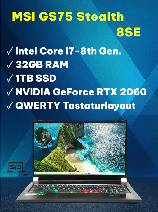 MSI Gaming GS75 Stealth 8SE i7-8th 32GB RAM 1TB SSD GeForce RTX 2060 QWERTY W11