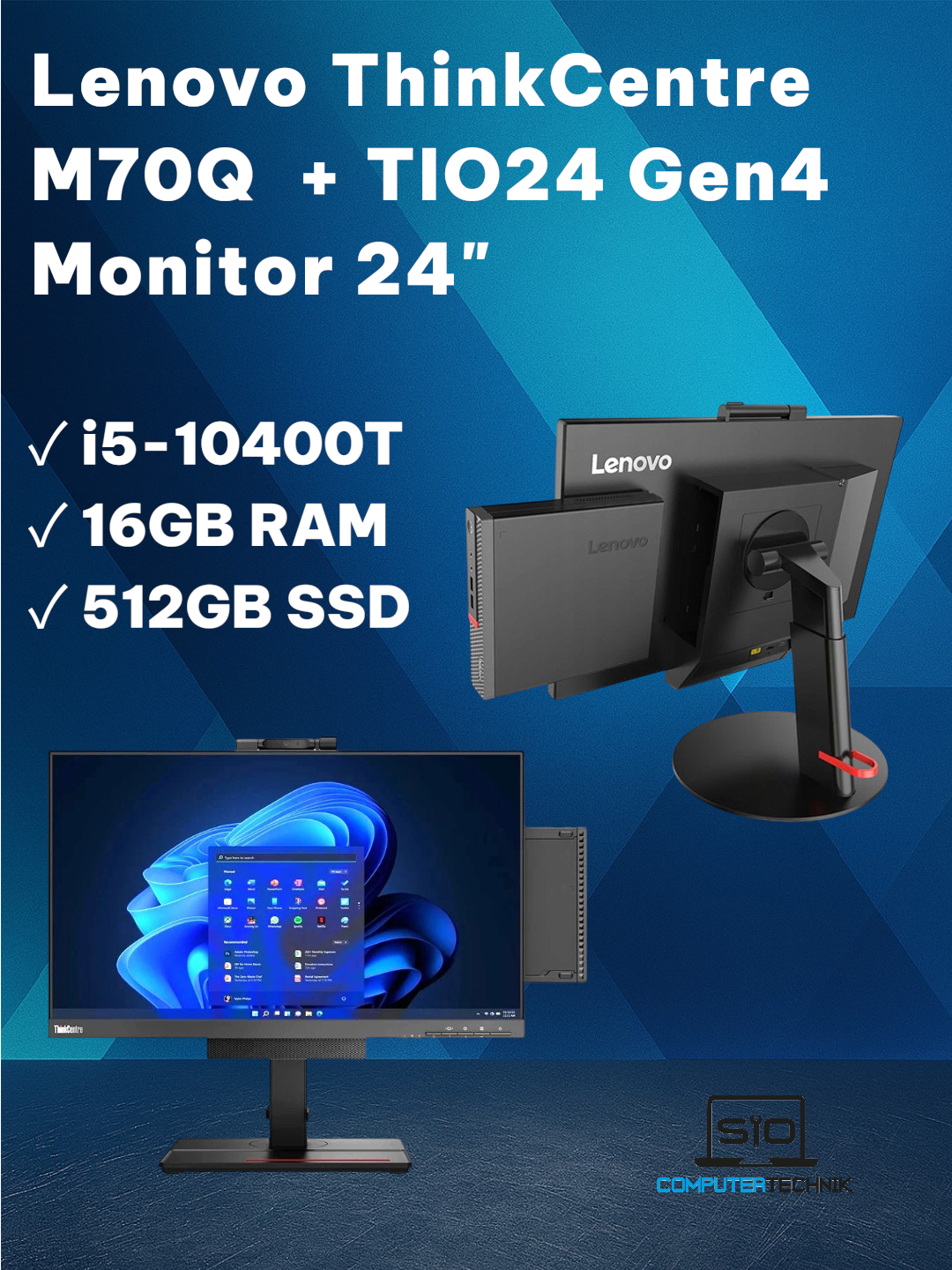 Lenovo ThinkCentre M70Q i5-10400T + TIO24 Gen4 Monitor 24" FullHD All-in-One