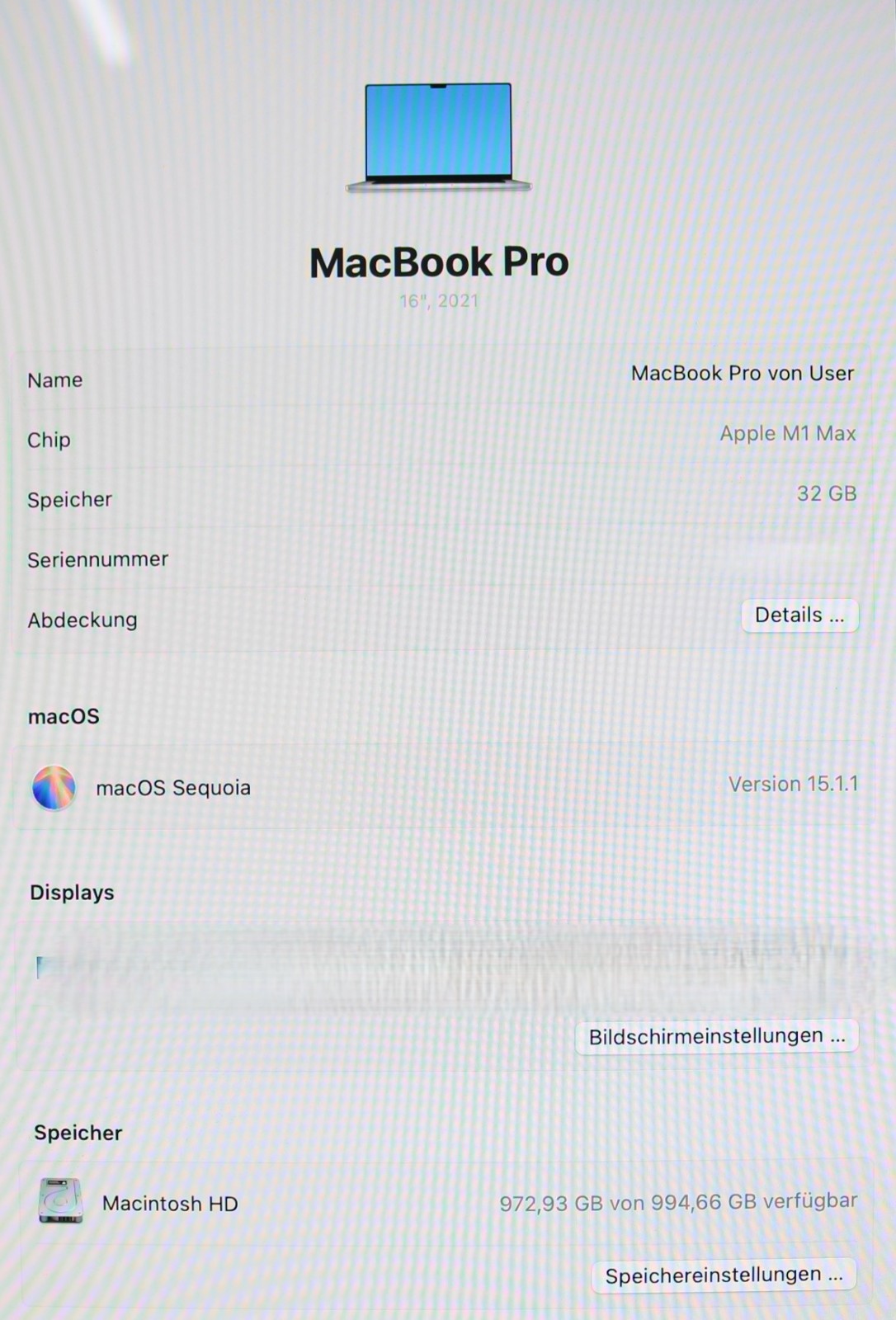 Apple MacBook Pro 2021 16 Zoll M1 Max 32GB 1TB SSD Liquid Retina XDR #Display
