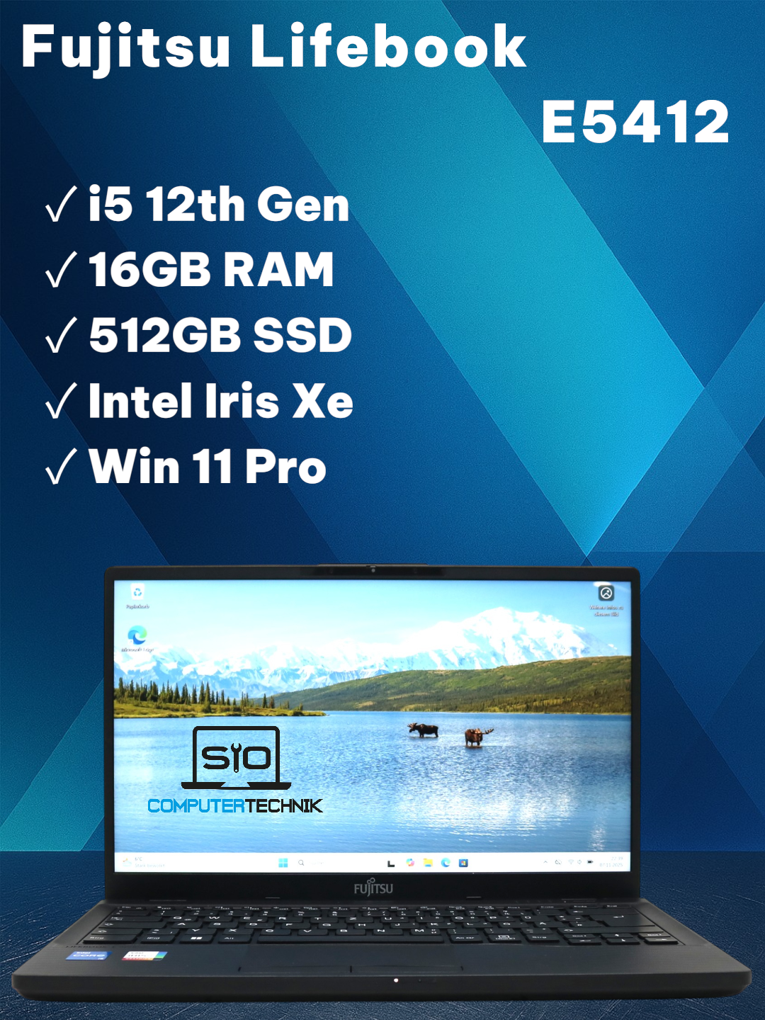 Fujitsu Lifebook E5412  i5-1235U 16 GB RAM 512 GB SSD NVMe 14″ Full HD Win11 LTE