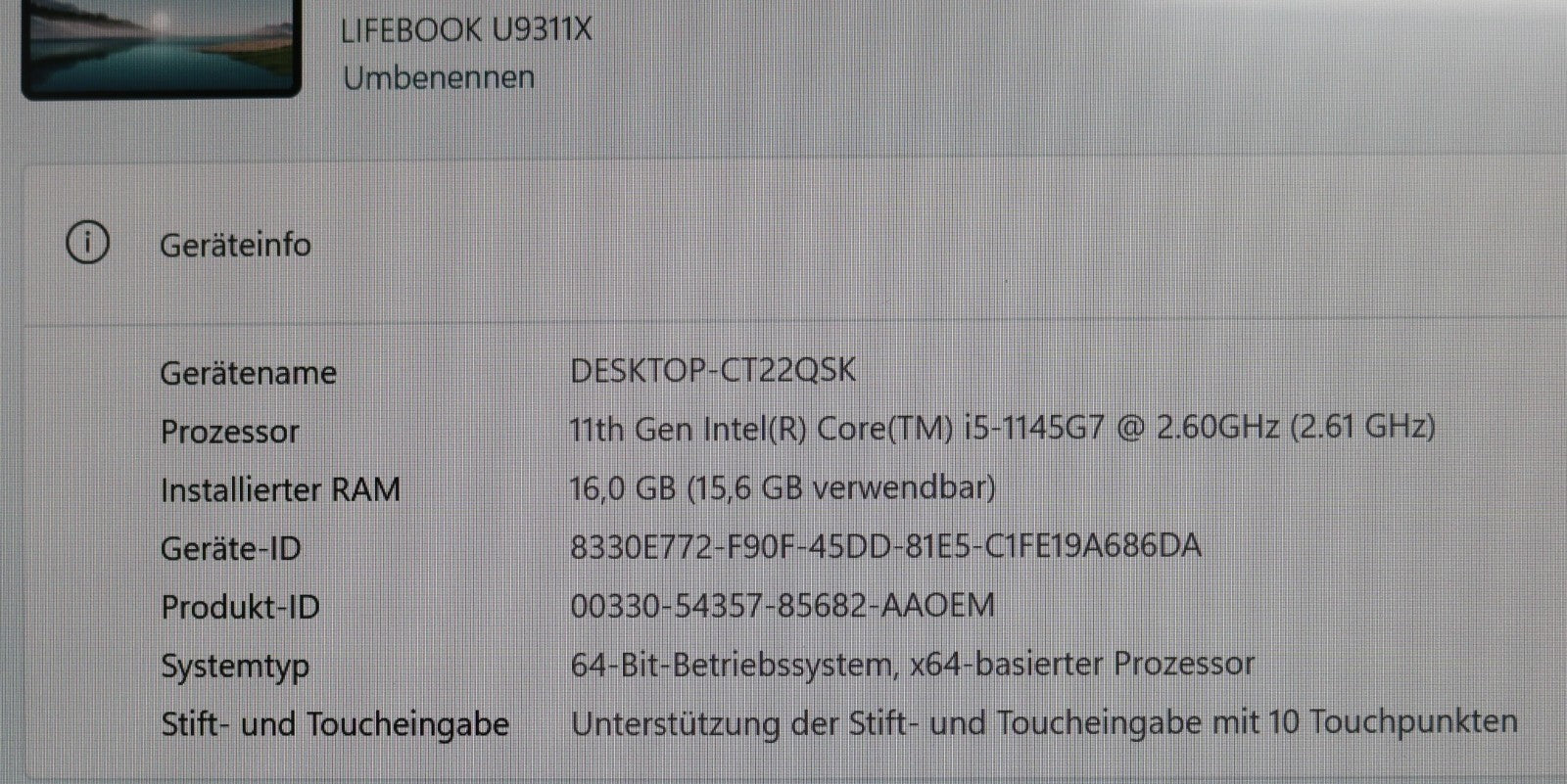 Fujitsu Lifebook U9311X i5-1145G7 16GB RAM 512GB SSD 13,3" FullHD Touch  Stift