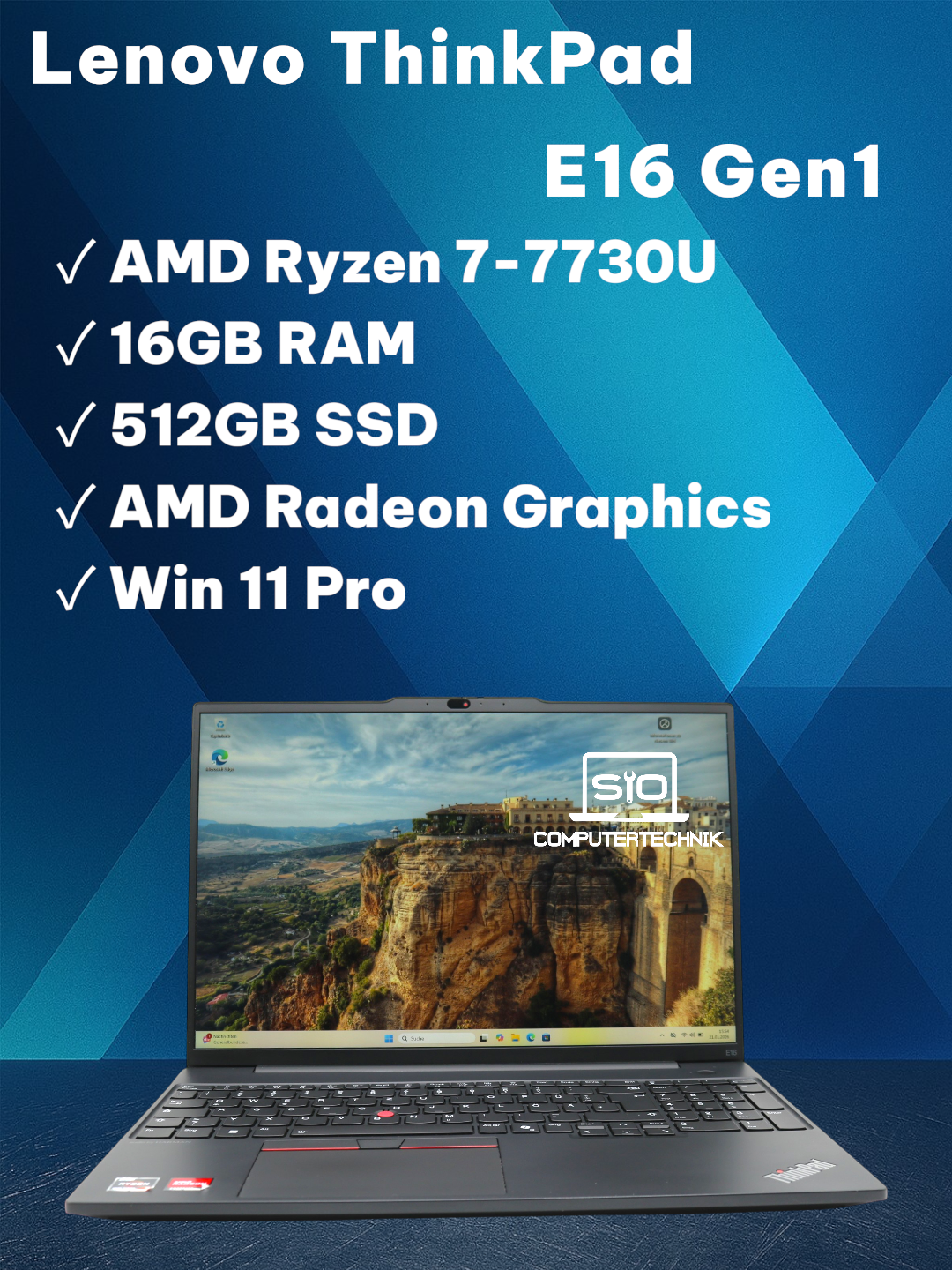 Lenovo ThinkPad E16 Gen1 AMD Ryzen 7 7730U 16GB RAM 512GB SSD NVMe 15,6″ Full HD