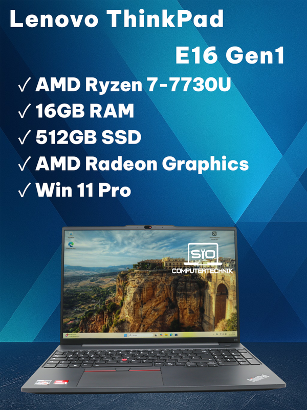 Lenovo ThinkPad E16 Gen1 AMD Ryzen 7 7730U 16GB RAM 512GB SSD NVMe 16" WUXGA IPS
