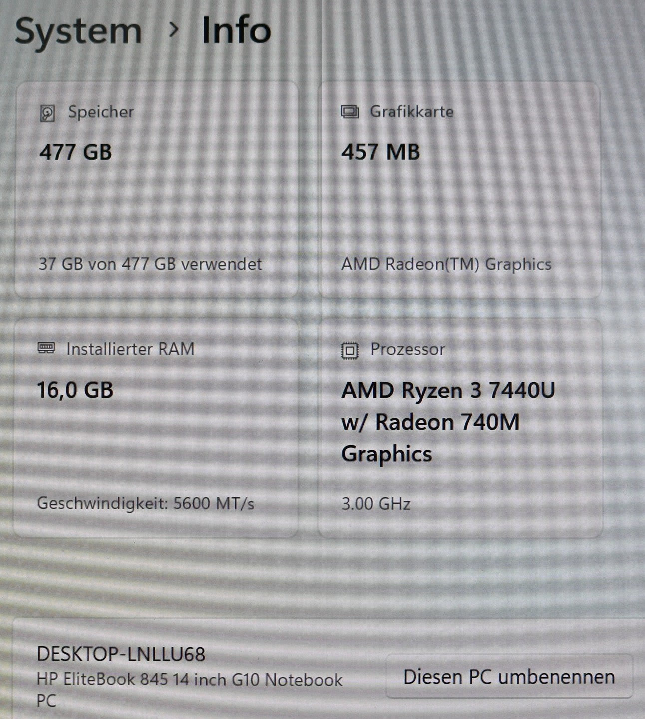 HP Elitebook 845 G10 AMD Ryzen 3 7740U 16GB RAM 512GBSSD 14 FHD Win11