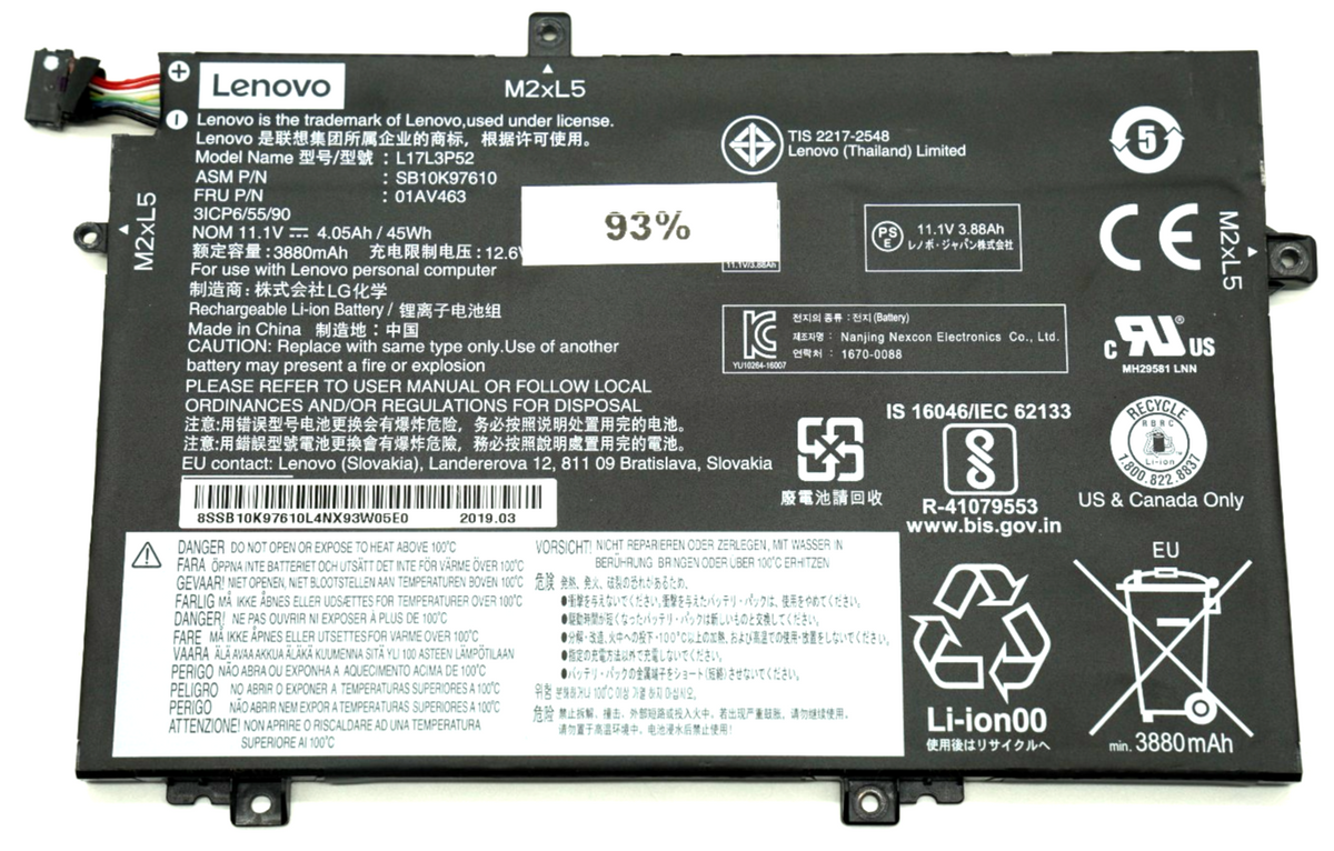 Lenovo Original Akku L14 L15 L490 L580 L590 11.1V 3880mAh FRU 01AV463 93-99%