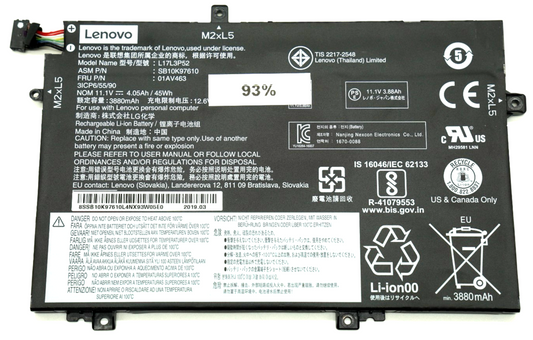 Lenovo Original Akku L14 L15 L490 L580 L590 11.1V 3880mAh FRU 01AV463 93-99%