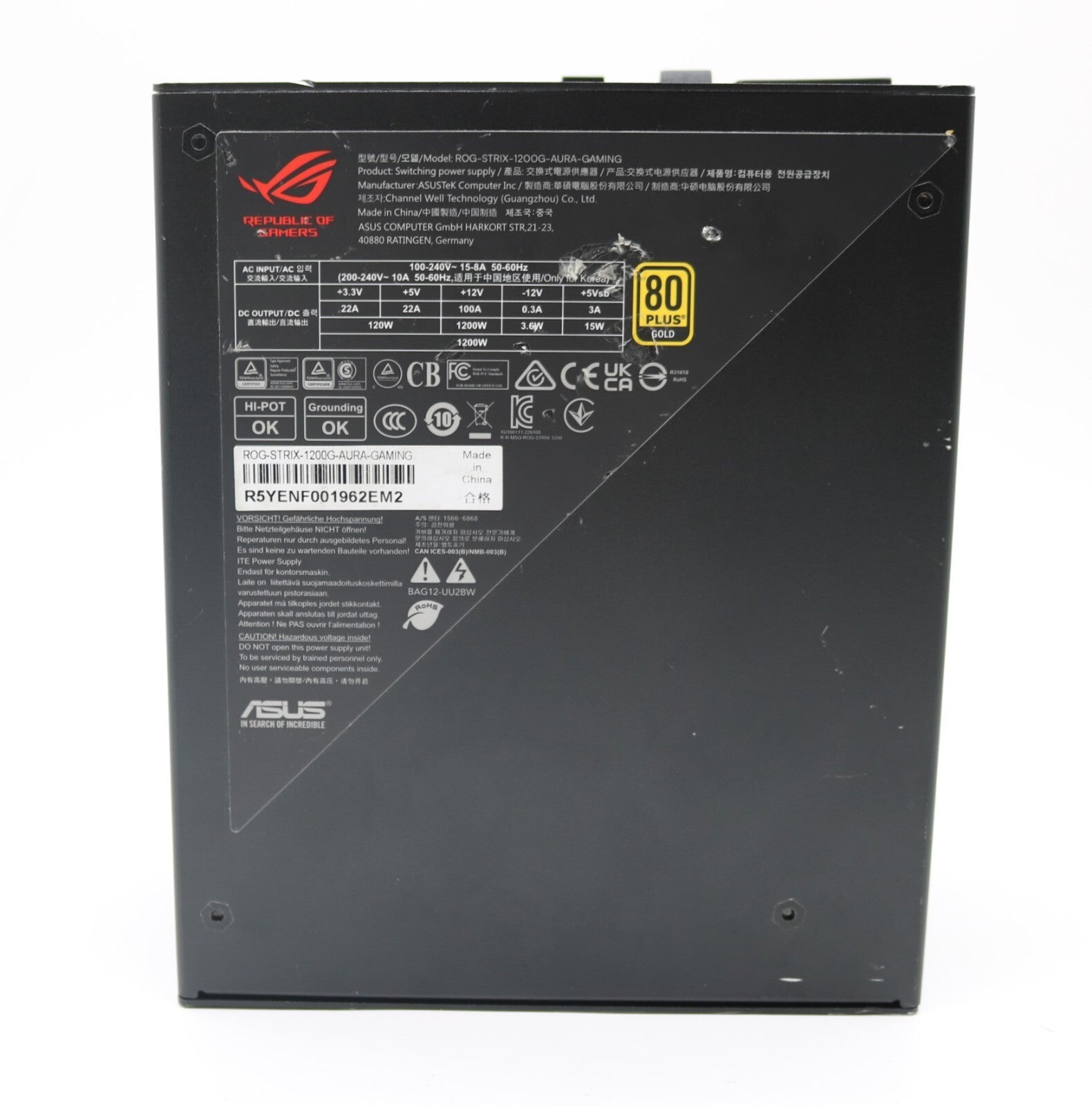 Asus ROG STRIX Gold Aura Edition modulares Netzteil ATX PCIe 16-poliger Stecker