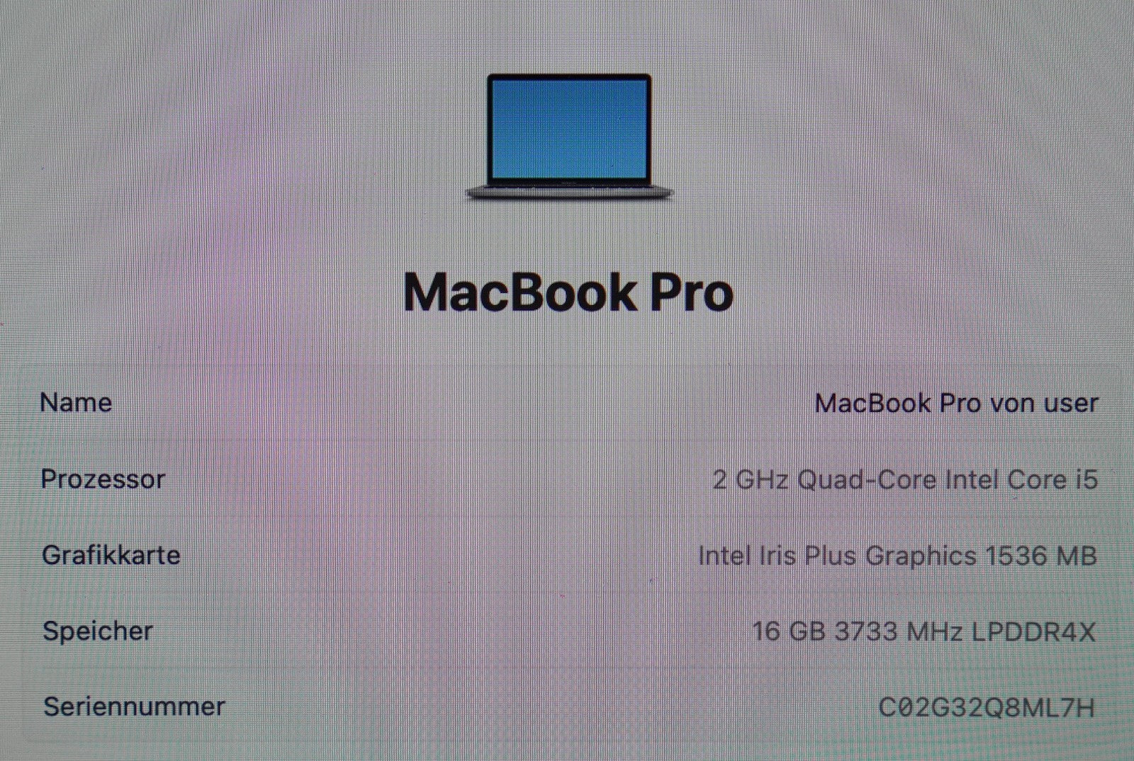 MacBook Pro 2020 13,3" Retina i5-10th Gen. 16GB RAM 512GB SSD Intel Iris+ #651