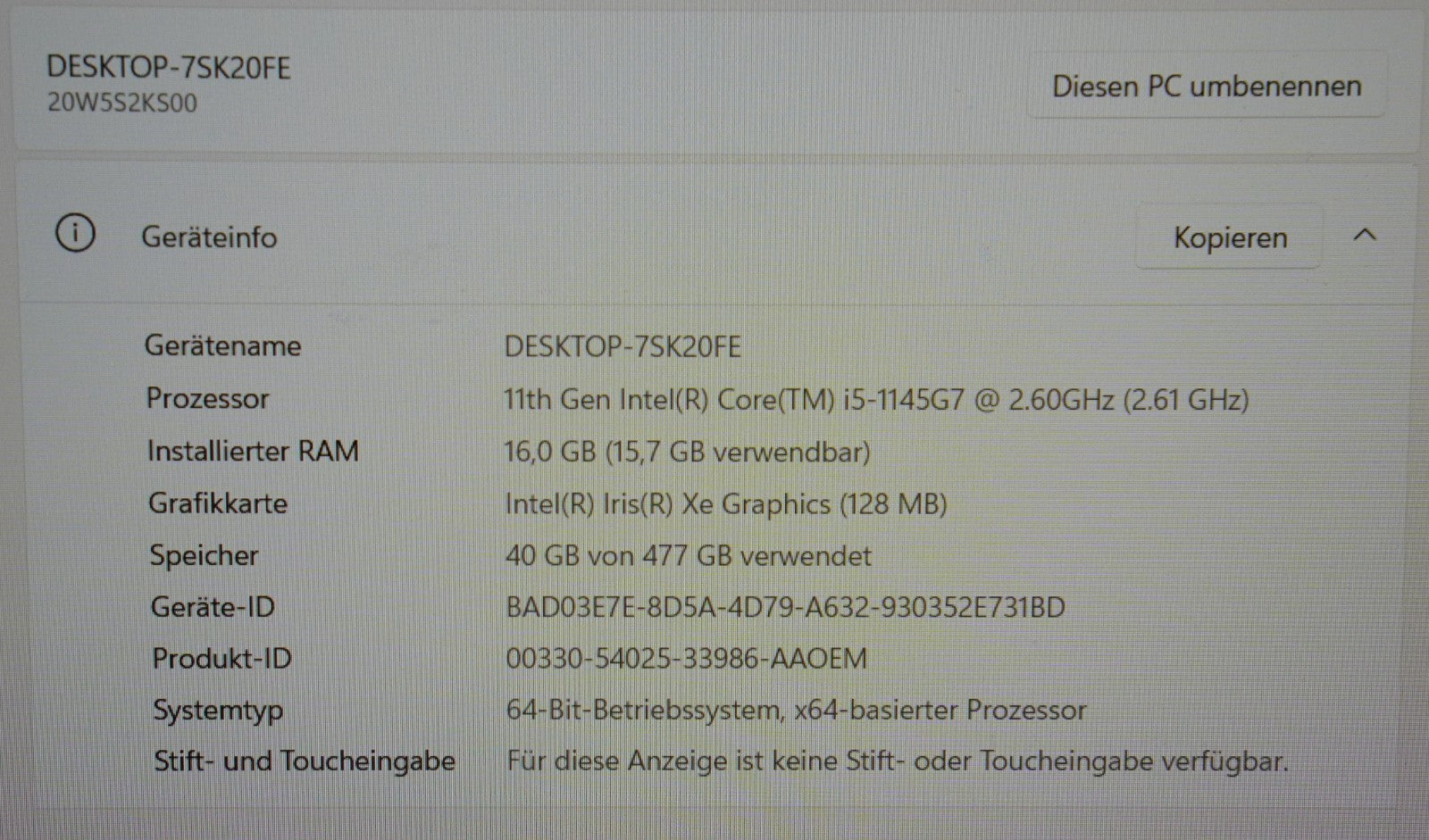 Lenovo ThinkPad T15 Gen2 i5-1145G7 16GB RAM 512GB SSD 15,6" FHD Win11 #K1