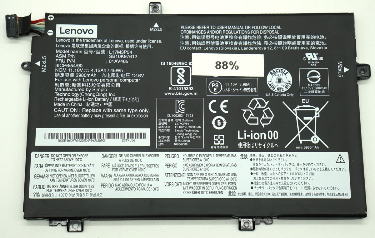 Lenovo Original Akku L14 L15 L490 L580 L590 11.1V 3980mAh FRU 01AV465 83-89%