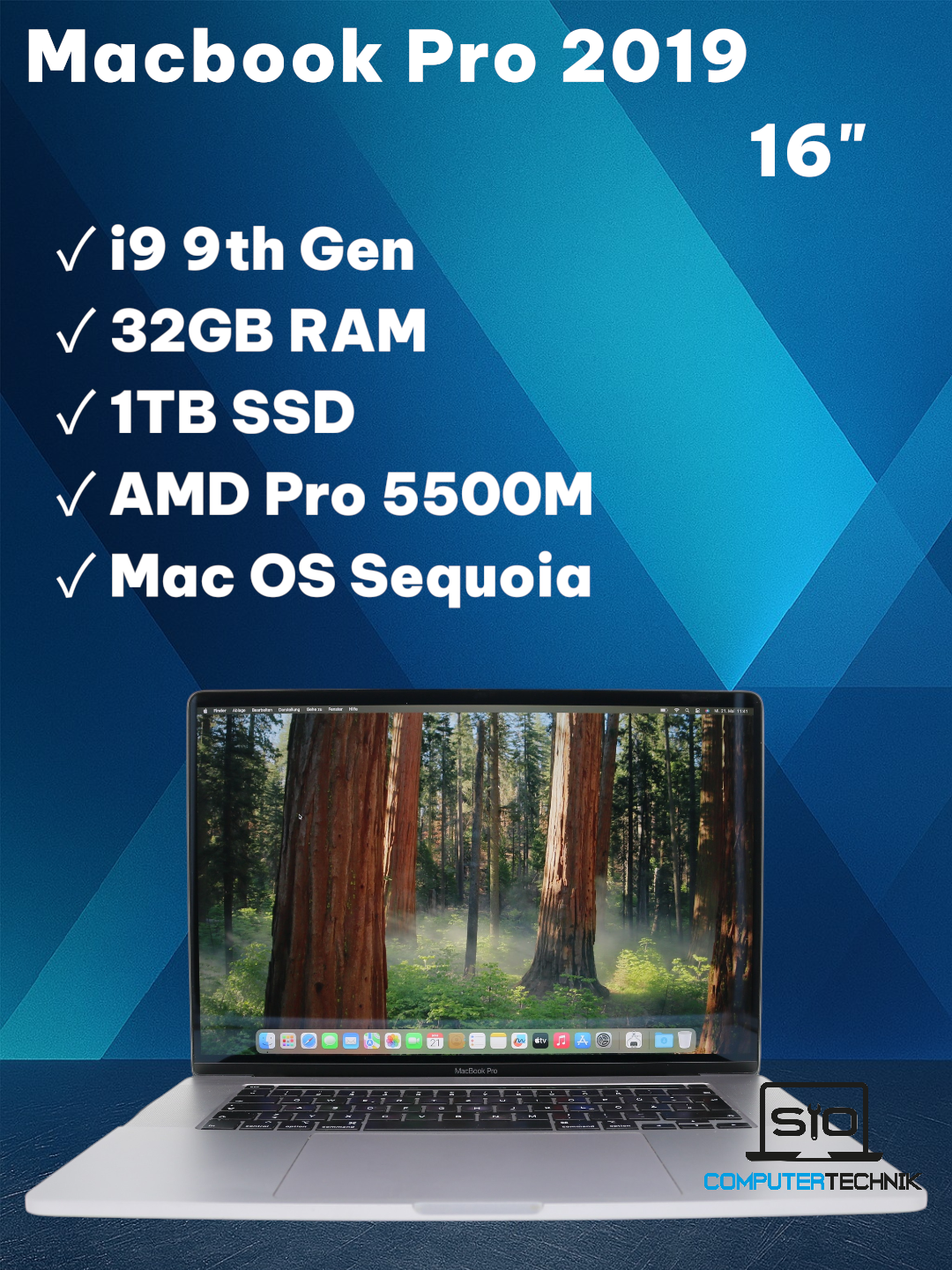 MacBook Pro 2019 16" i9-9th Gen 32GB RAM 1TB SSD AMD Radeon 5500M GPU QWERTZ #i2