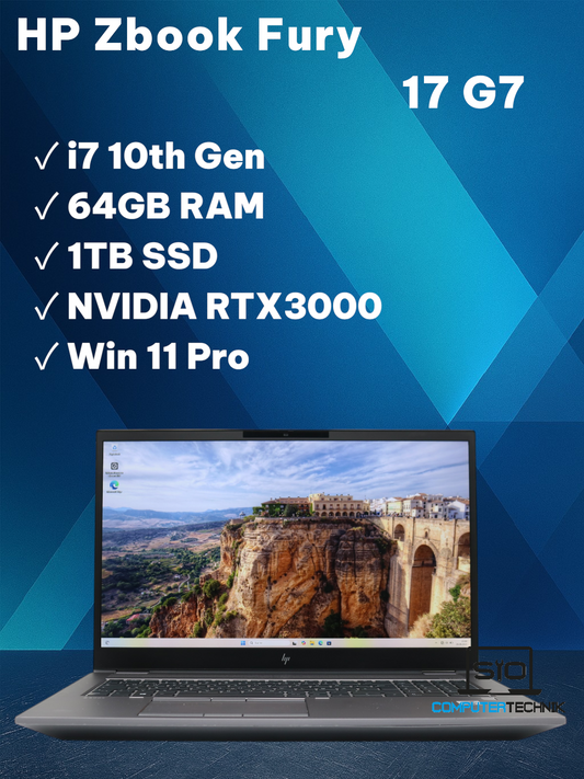 HP Zbook Fury 17 G7 MW i7-10850H 64GB RAM 1TB SSD NVMe NVIDIA Quadro RTX3000