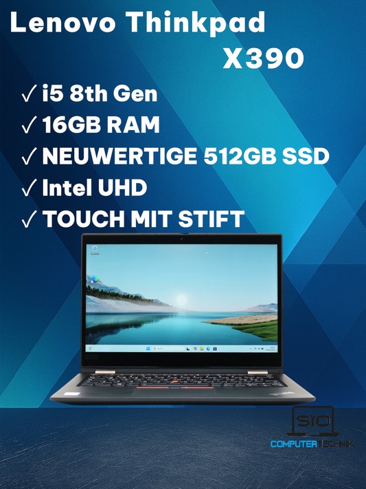 Lenovo ThinkPad X390 Yoga – i5-8365U 16GB RAM 512GB SSD NEU FullHD Touch Stift
