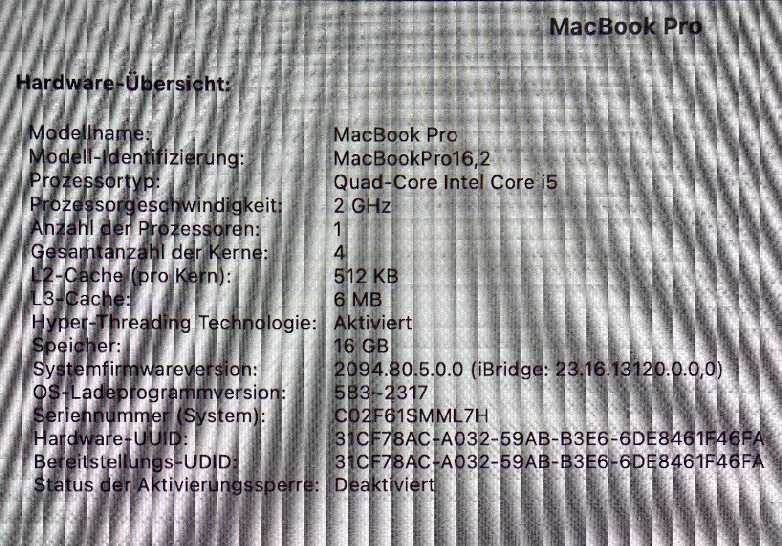 MacBook Pro 2020 13,3" Retina i5-10th Gen. 16GB RAM 512GB SSD Intel Iris+ #265