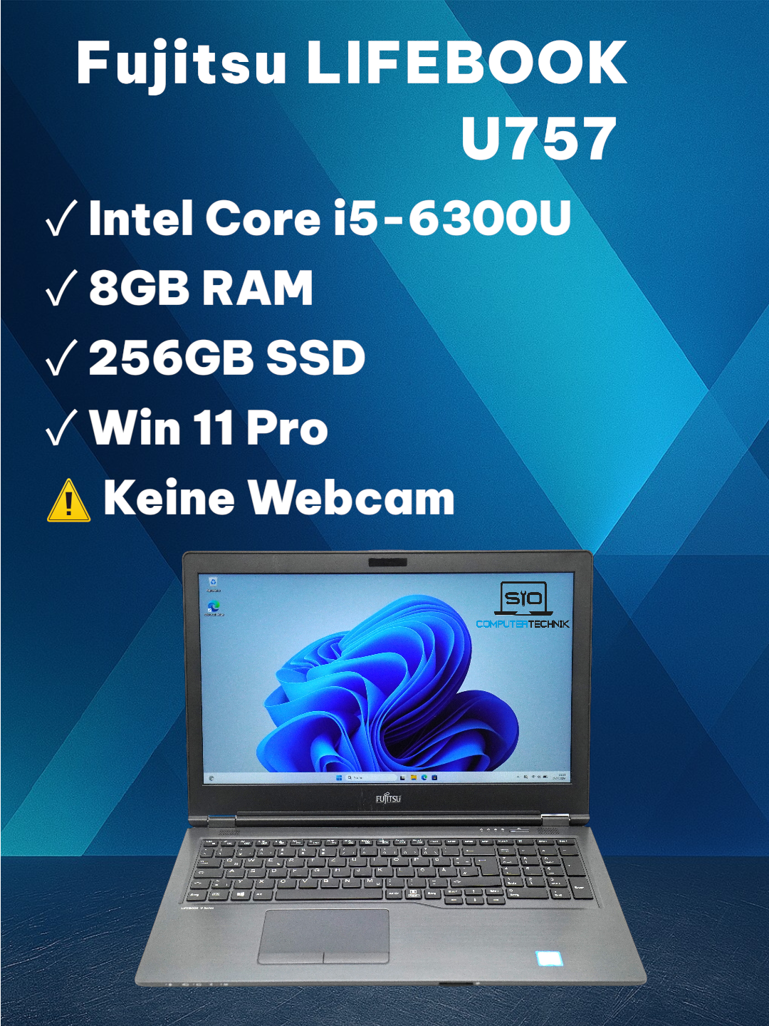 Fujitsu LIFEBOOK U757 i5-6300U 8GB RAM 256GB SSD NVMe 15,6 FullHD Intel HD 520