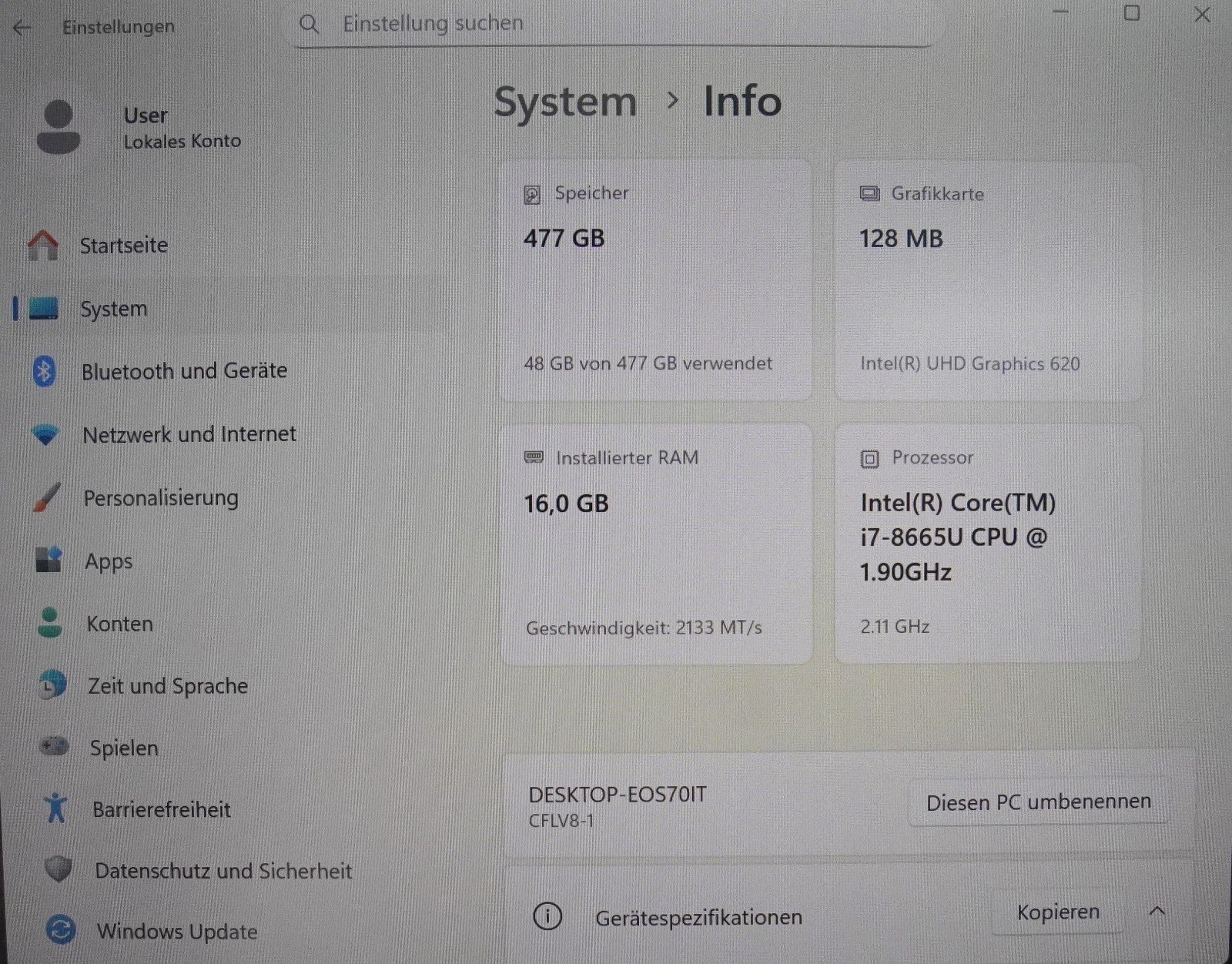 Panasonic CFLV8-1 i7-8665U 16GB RAM 512GB SSD(SATA) Intel Graphics FullHD #W/S