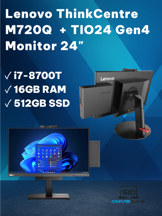 Lenovo ThinkCentre M720Q i7-8700T + TIO24 Gen4 Monitor 24" FullHD All-in-One