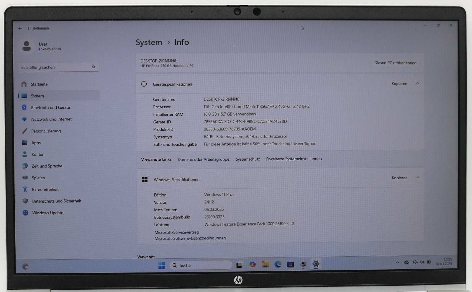 HP Probook 450 G8 i5-1135G7 16GB RAM 512GB SSD(neu) 15,6" FullHD Backlight