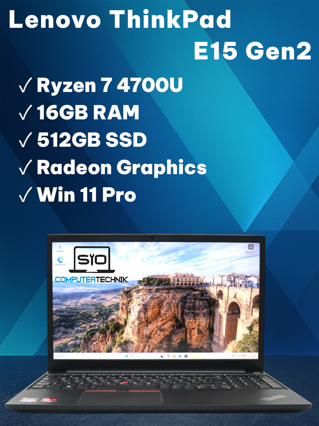 Lenovo Thinkpad E15 Gen2 AMD Ryzen 7 4700U 16B RAM 512GB SSD 15,6 FullHD Win11