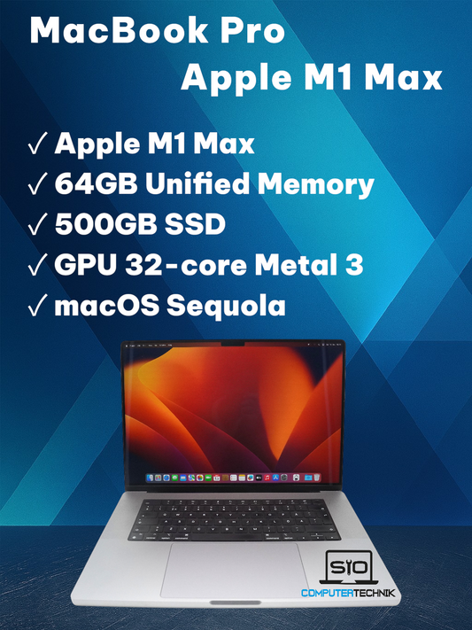 MacBook Pro 16 Zoll 2021 M1 Max 64GB RAM 500GB SSD macOS Sequola QWERTY #A2