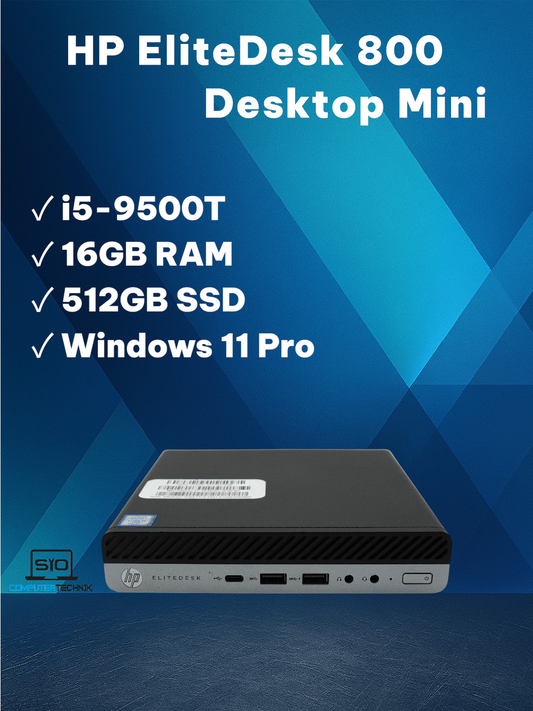 HP EliteDesk 800 G5 Mini PC i5-9500T 16GB RAM 512GB SSD Intel UHD 630 WLAN Win11