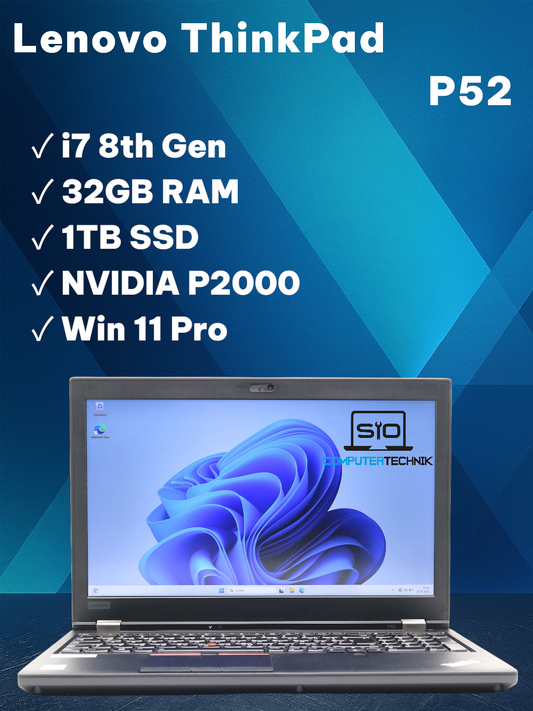 Lenovo ThinkPad P52 i7-8850H 6 Kerne 32GB RAM 1TB SSD 15,6 FHD NVIDIA P2000