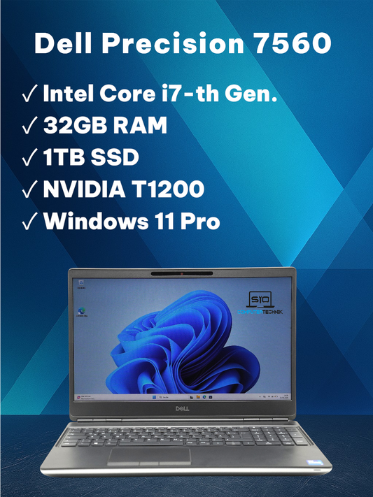 Dell Precision 7560 i7-11850H 32GB RAM 1TB SSD 15,6" FHD NVIDIA T1200 W11 #GK01