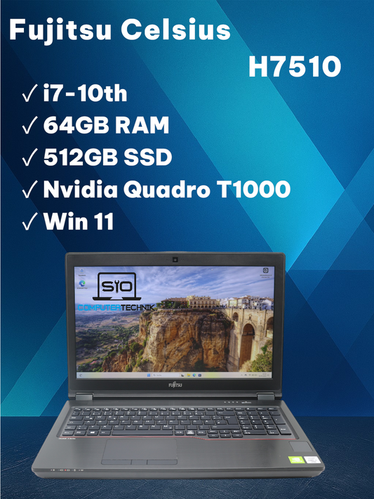 Fujitsu Celsius H7510 CAD i7-10th 6Kerne 64GB RAM 512GB SSD T1000 Hervorragend